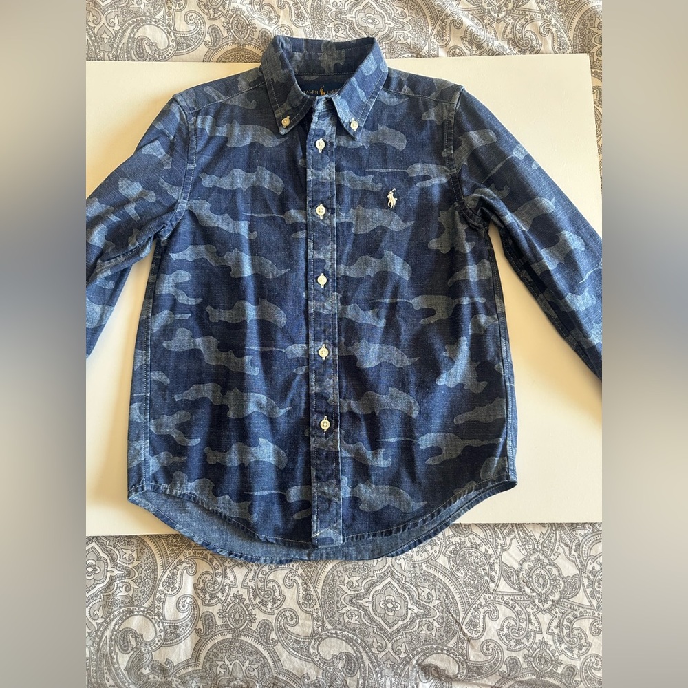 Ralph Lauren Blue Camouflage Button-Up Shirt